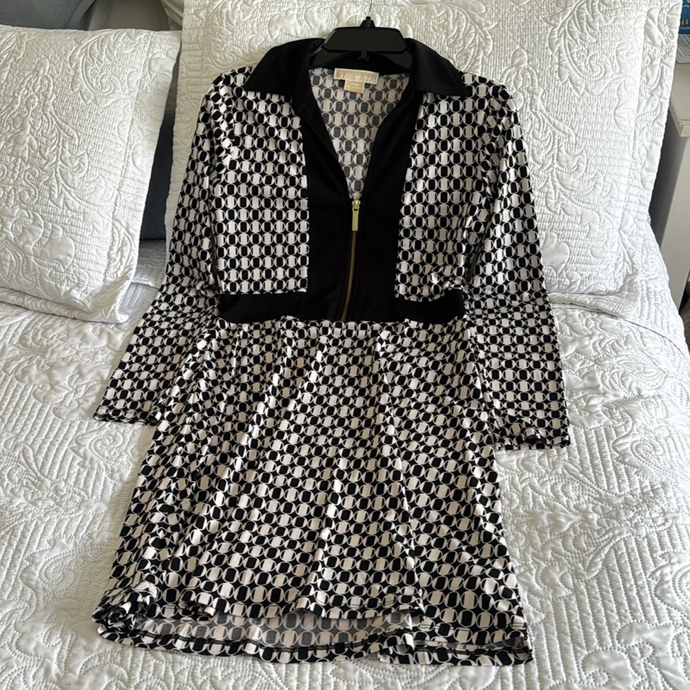 Michael Kors Black and White Geometric Above the Knee Dress